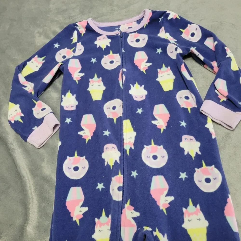 Carters Footed Pajamas Girl Size 5 Blue Unicorn Dessert‎ Cupcake Doughnut PJ